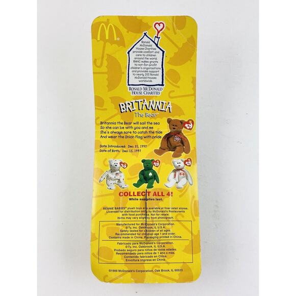 Mcdonalds TY Beanie Baby Britannia The Bear RARE WITH Bend in Cardboard 1999 - Picture 10 of 12